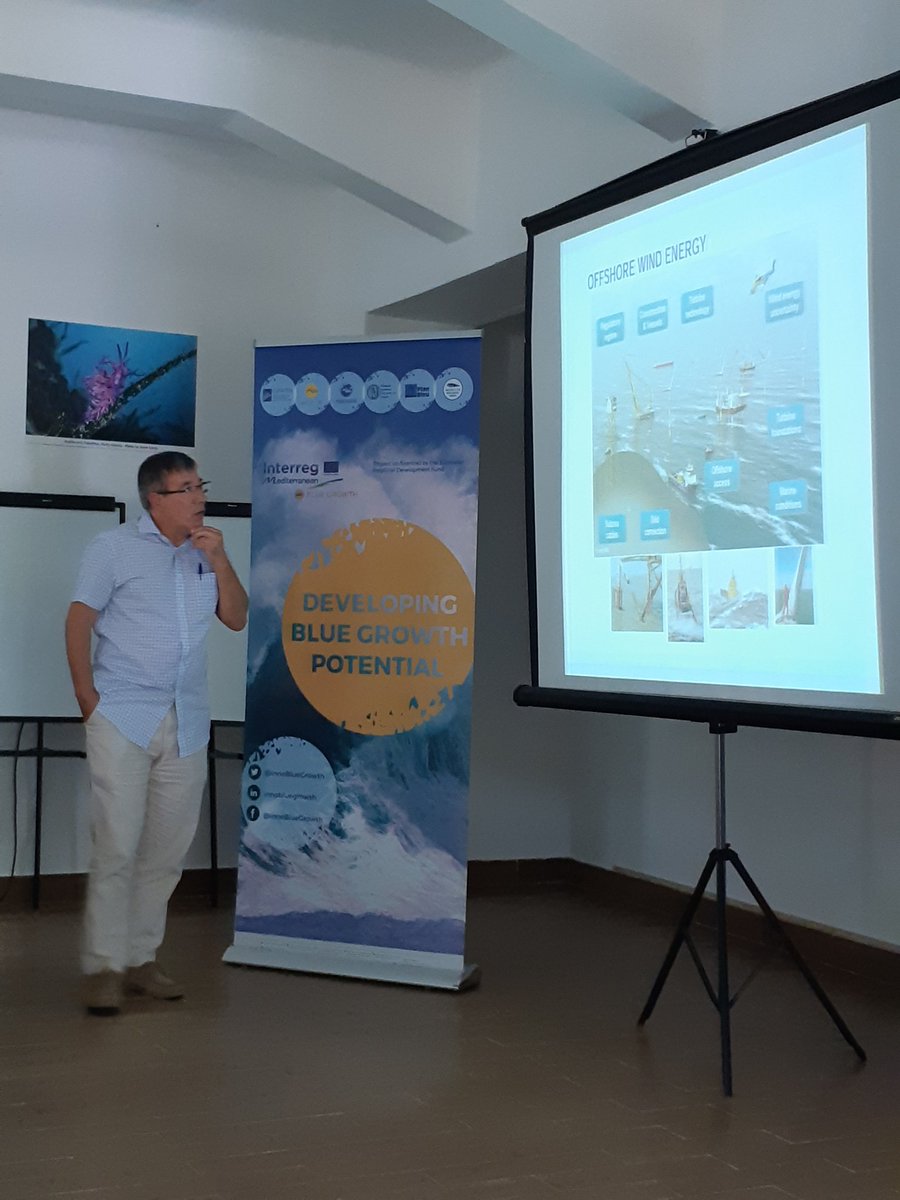 BlueGrowthCom's tweet photo. #HappeningNow let's talk about offshore Wind Turbines &amp; Wave Energy! 🌊

📣 Prof. @georgios_UCY presenting converters technologies and @maestrale_MED project

��� his presentation will be published in #BlueGrowth webiste stay tuned https://t.co/caLyEOozyZ