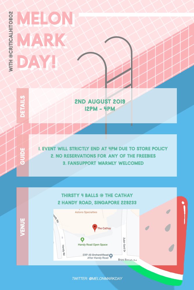melonmarkday's tweet photo. 🍉More details out! 🍉
Also, many of @criticalhit0802 's photos will be gracing the event.
Hope to see everyone there!

#HAPPYMARKLEEDAY #MELONMARKDAY https://t.co/cNTFg6cTVF