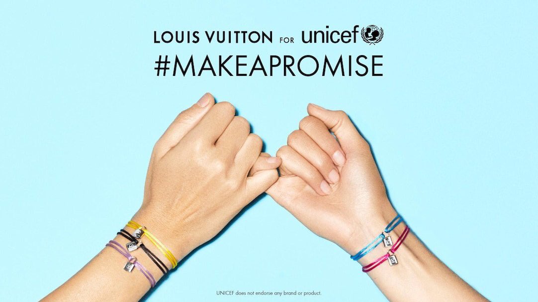 he participated in louis vuitton’s “make a promise” campaign which helps children in urgent need. sales were donated to unicef.