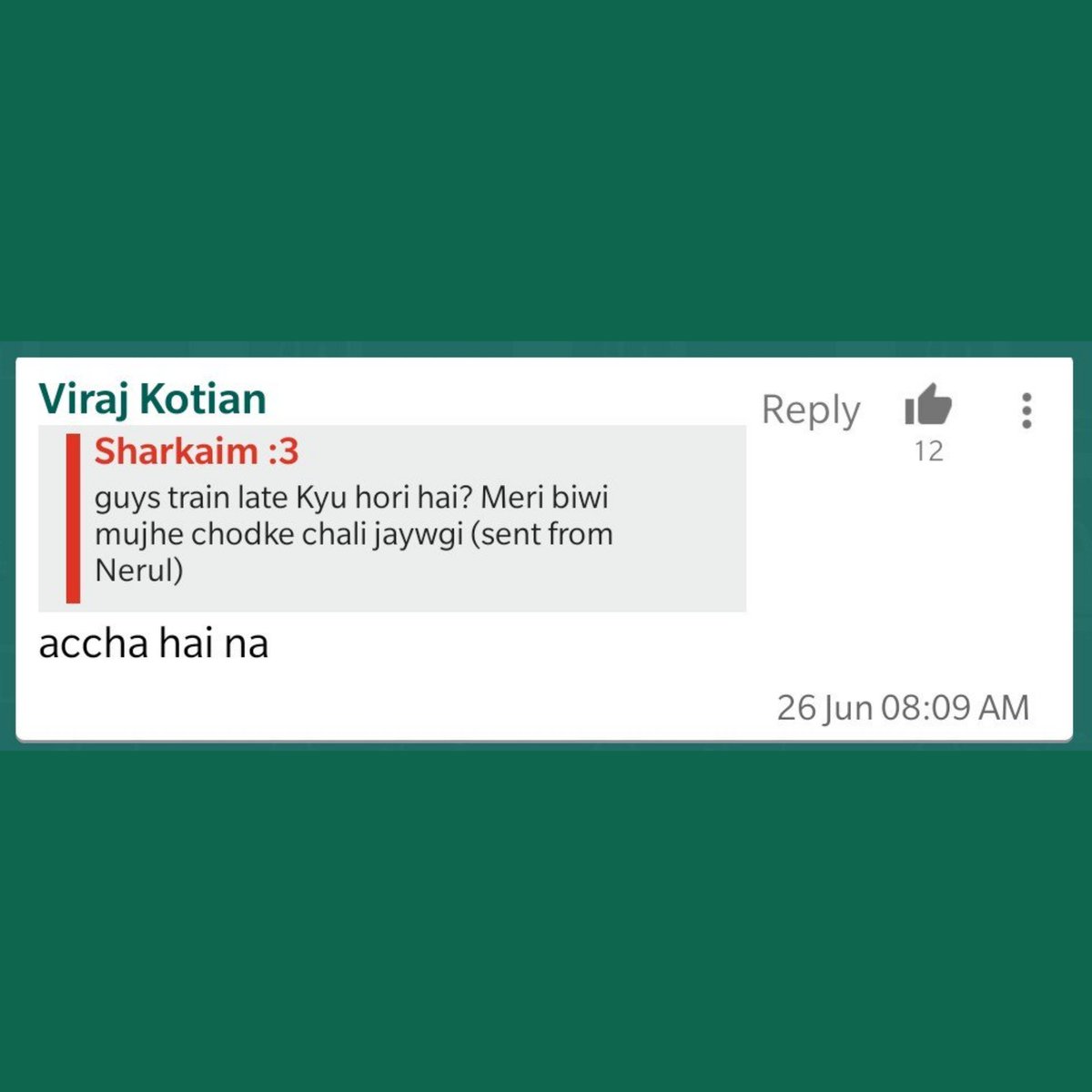 iRachitDoshi's tweet image. #mIndicator Live Train Chat (Part 3)

#MumbaiRainsLiveUpdates #MumbaiRains

Don't miss 😂👇