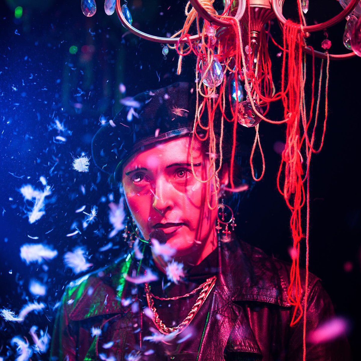PadraigJKennedy's tweet photo. My production of Lava by Richard Foreman opens tonight at @NewWimbTheatre. A sinister seance-exorcism with chocolate pies, German techno and a giant crucifix. Playing until Saturday. #foremanatfifty https://t.co/XJ6PDDwlFC