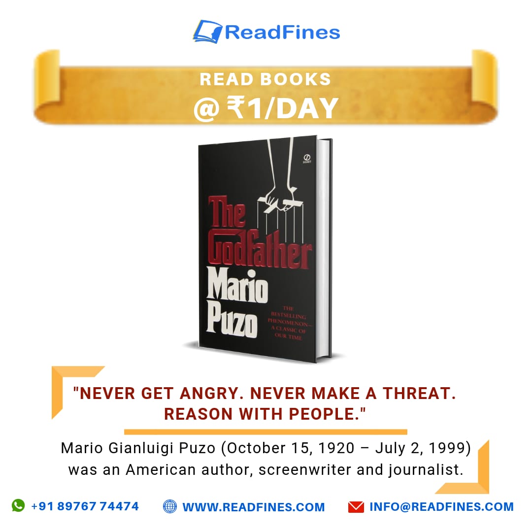readfines's tweet photo. #MarioGianluigiPuzo
#American #author #screenwriter and #journalist
#writer #novelist #reader #novel #books
#author (The God Father) #mystery #thriller #crimefiction #mariopuzo
.
.
#ReadFines
Rent-Read-Return
Spend less. #Read more.
#Rent | Buy | Sell | Donate https://t.co/dKeFCrZjjn
