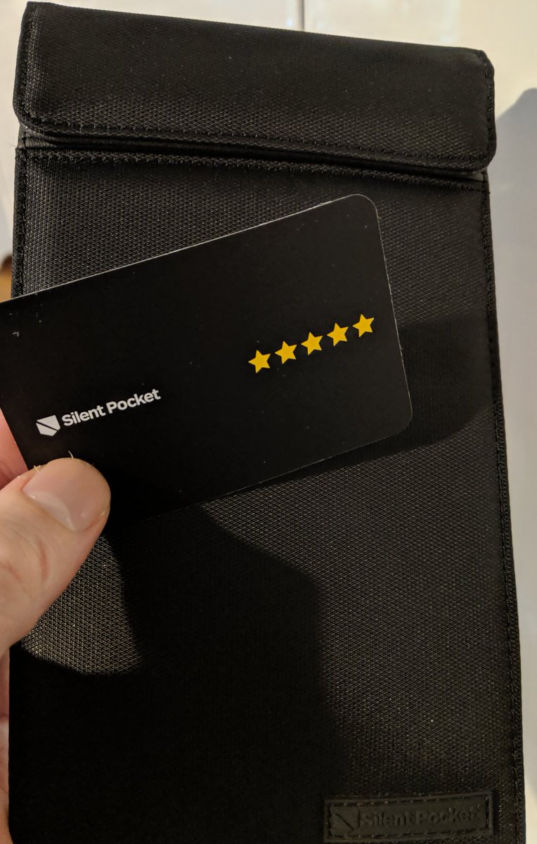 GlibGoat's tweet photo. Just received my large phone pocket and rfid blocking wallet from @silentpocket - tested both, and both block signals flawlessly. Products are both beautiful and effective! Thanks folks :) #MindTheGrid https://t.co/YNysXDoKJf