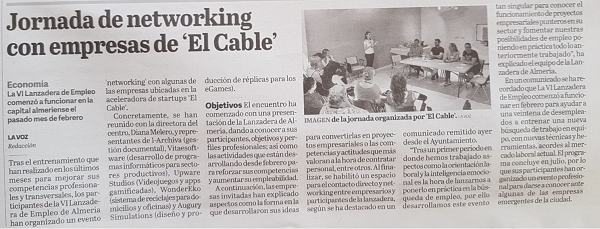 LanzaderaALM19's tweet photo. ¡Salimos en prensa!
Jornada de Networkig con empresas de "El cable"
Voz de Almería 19/06/2019
https://t.co/1wOyPIHKX5…/ https://t.co/3KEWTqSNXu