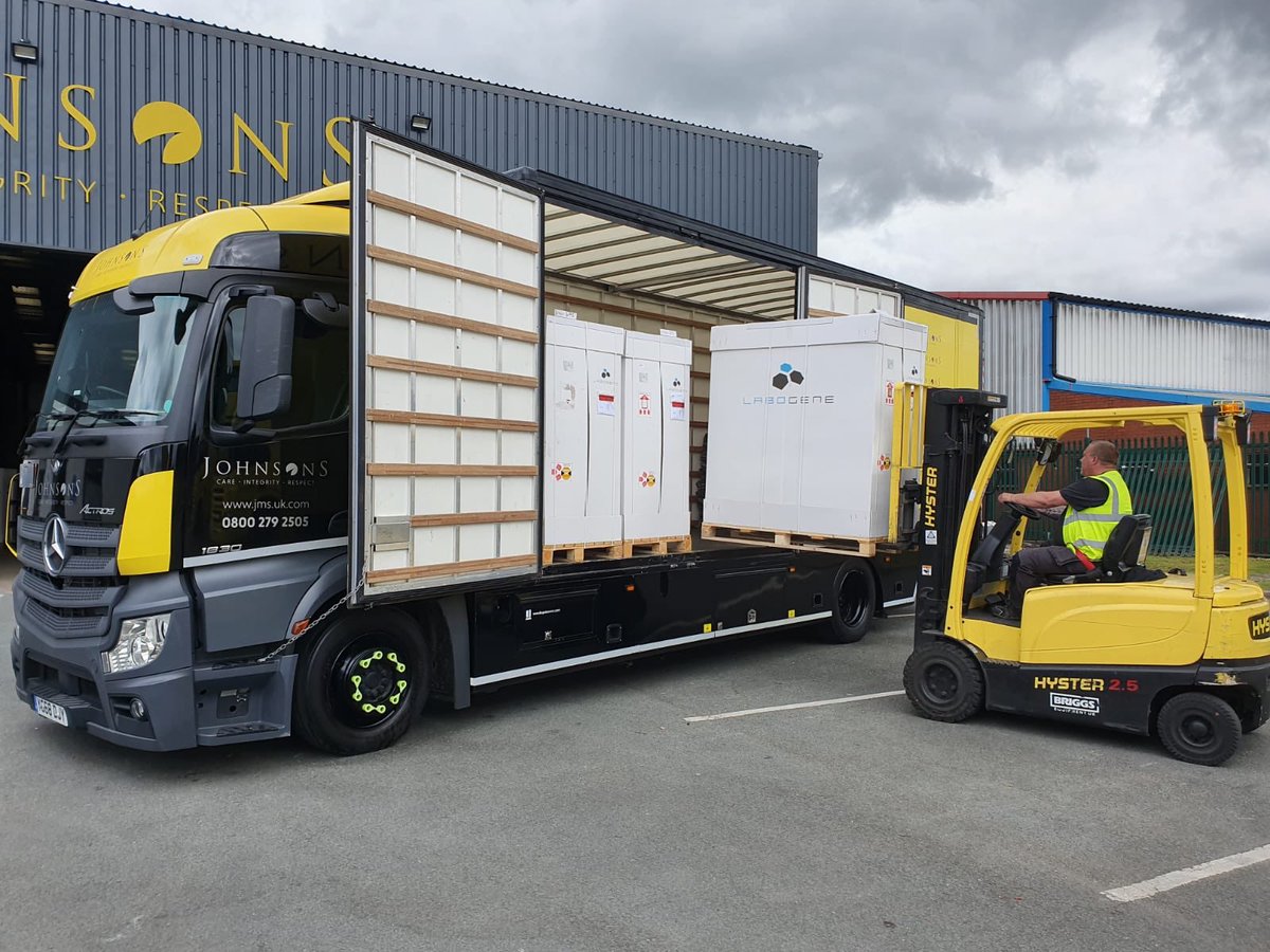 barryjohnreid21's tweet photo. More Class II Cabinets arriving at our storage facility - I realise it’s starting to resemble the end of ‘Raiders of the Lost Ark’ in there - 1200mm wide units now available in under one week from order! #MSC #BSC #Scanlaf #Labogene #Thermo #Esco #MAT #CAS @GPEScientific https://t.co/SqgK9fp9zL