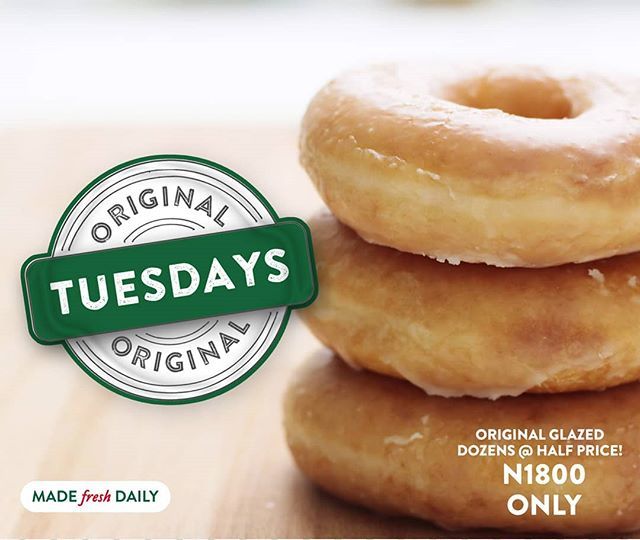 krispykremeng's tweet photo. It's another #OriginalTuesday!
Get a dozen Original Glazed doughnuts for just N1800 and save half the price.
Available at all stores and via delivery with Jumia Food.
#MakingJoyfulMoments #KrispyKremeNG #KrispyKremeinLagos #krispykreme #doughnuts #donuts #freshlymade #ori… https://t.co/oKTYCV6Qsj