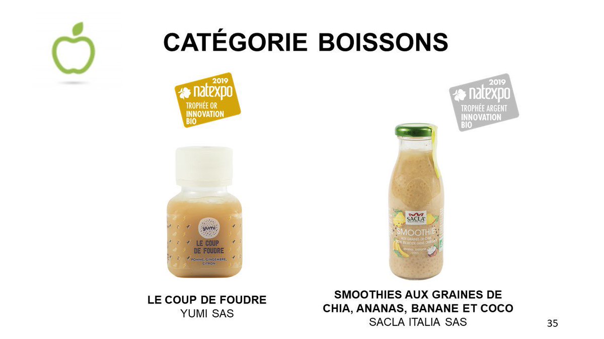 Trophées #Natexpo2019 : découvrez les lauréats de la catégorie Boisson:
✅ Trophée d'Or : LE COUP DE FOUDRE, par YUMI SAS,
✅ Trophée d'Argent : SMOOTHIES AUX GRAINES DE CHIA, ANANAS, BANANE ET COCO, par SACLA ITALIA SAS
#bio #agroalimentaire #produitsbio
natexpo.com/wp-content/upl…