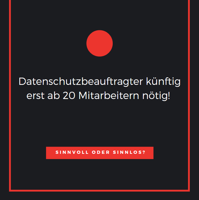 #Datenschutzbeauftragter künfitg erst ab 20 Mitarbeitern Pflicht. Das hat jetzt die #Bundesregierung verkündet. Eine Entlastung? Naja, die Haftung bleibt trotzdem bestehen. Denn die Gesetze zur Einhaltung des #Datenschutzes haben sich dadurch ja  nicht geändert. #DSGVO
