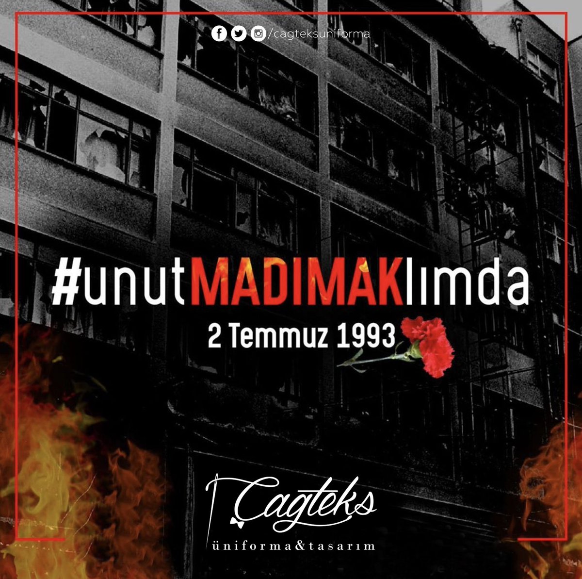 cagteksuniforma's tweet photo. 🔥2 Temmuz 1993’te fikirleri ve inanışları uğruna Sivas’ta kaybettiğimiz tüm canları saygıyla anıyoruz...
#unutMADIMAKlımda #cagteksuniforma 
https://t.co/GoSkx8DPXR https://t.co/u6gGLXRxGJ