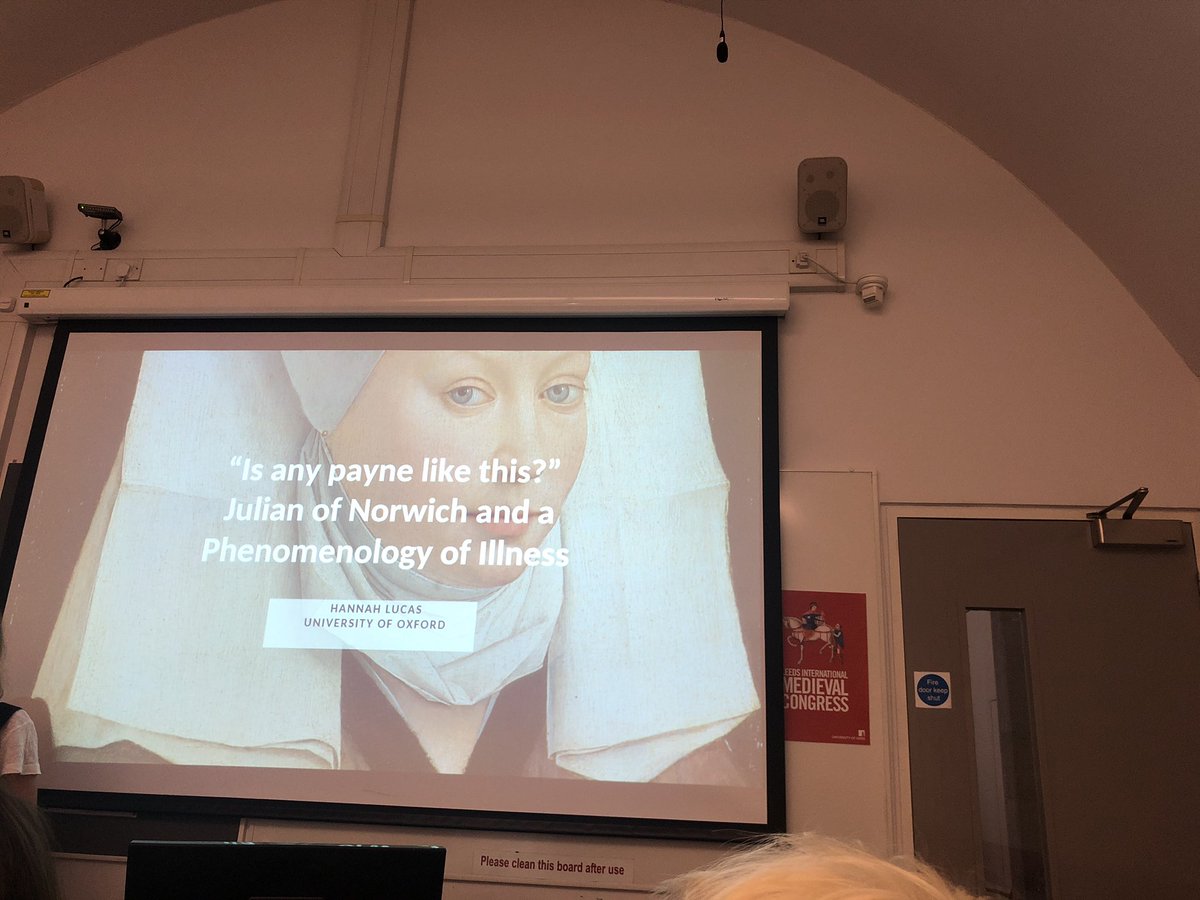 medievalk's tweet photo. Next up in #ItsPersonalIMC is @HannahALucas on #JulianOfNorwich and #MedicalHumanities #IMC2019 #s553 https://t.co/VSkkFmg92V