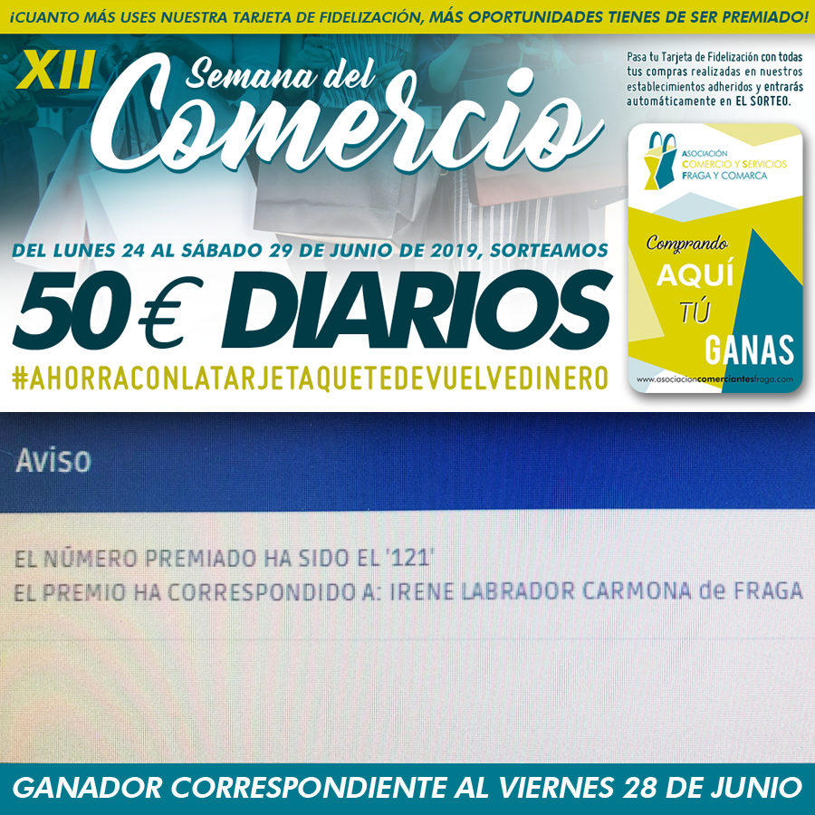 comerciofraga's tweet photo. ¿Queréis conocer a las ganadoras del sorteo DE 50 € DIARIOS correspondientes al VIERNES 28 y SÁBADO 29? ¡Ahí van! 
💶 IRENE LABRADOR CARMONA por sus compras en #NekaneCalzados y #FrancoModa
💶PILAR ARBONÉS VICENTE de Fayón por sus compras en #FrancoModa ¡Enhorabuena! https://t.co/w3Cadc5YkG
