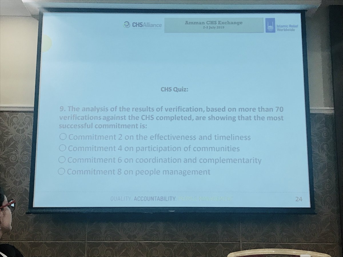 MayumiFuchi1's tweet image. CHS quiz! 
Based on the @CHS_Alliance verification analysis, what is the most successful commitment? What is the most challenging commitment? @IRWorldwide #CHSExchange2019 #MakingAidWork