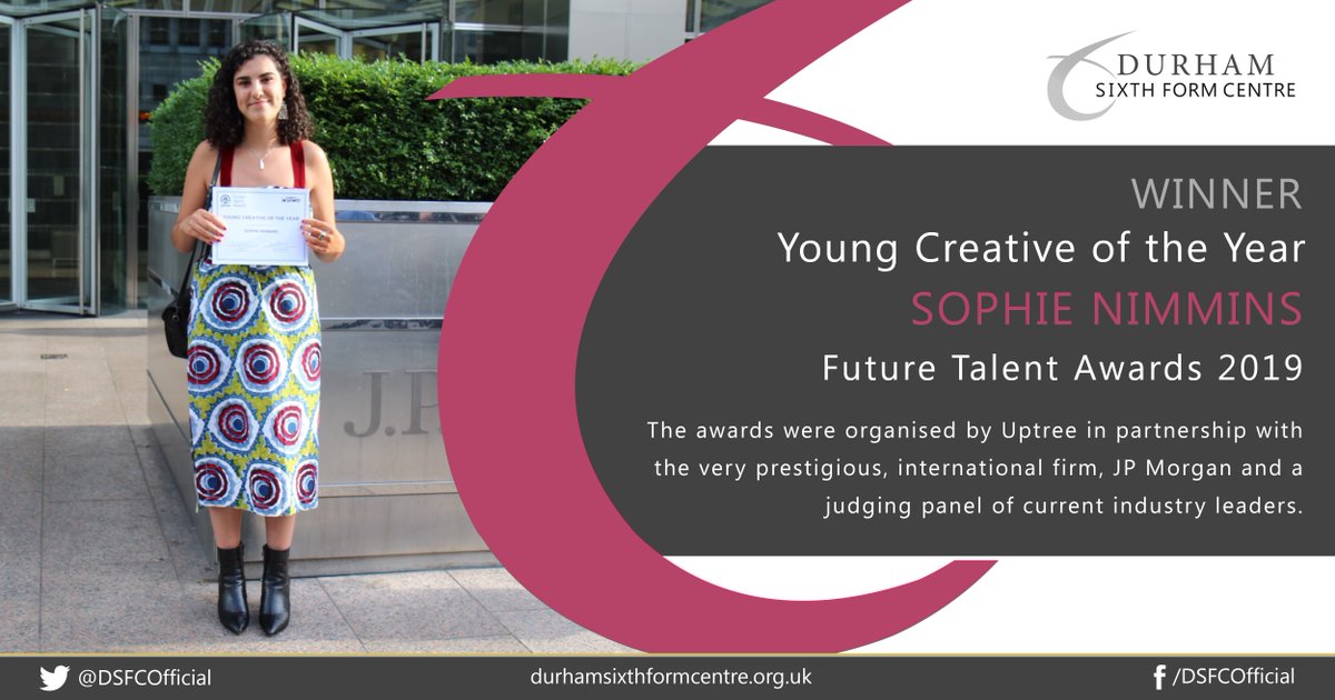 Durham Sixth Form Centre (@dsfcofficial) on Twitter photo WINNER: 💪🏻😍
Congratulations to <a href="/DSFCArt/">DSFC Art Department</a> student, Sophie Nimmins, winner of the <a href="/Getuptree/">Uptree</a> #FTA2019 Young Creative of the Year, sponsored by <a href="/ustwo/">ustwo studios</a>.
#creativity #futureleaders #dedication #motivated #secondariescreate #DSFCArt #FutureTalentAwards #Artemis WINNER: 💪🏻😍
Congratulations to <a href="/DSFCArt/">DSFC Art Department</a> student, Sophie Nimmins, winner of the <a href="/Getuptree/">Uptree</a> #FTA2019 Young Creative of the Year, sponsored by <a href="/ustwo/">ustwo studios</a>.
#creativity #futureleaders #dedication #motivated #secondariescreate #DSFCArt #FutureTalentAwards #Artemis