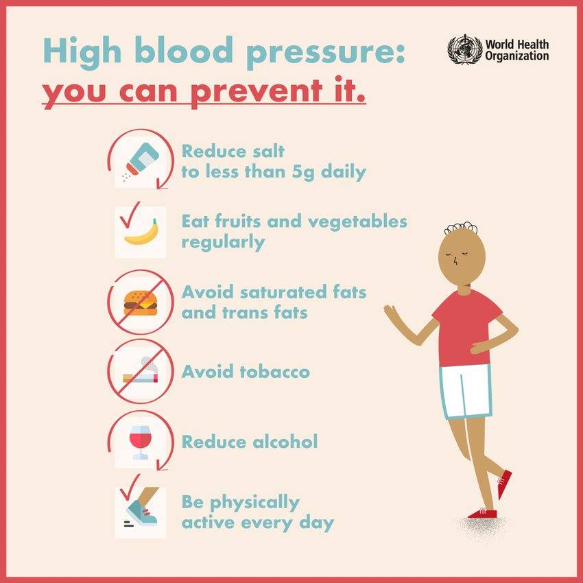 WHOSEARO's tweet photo. This is how you can prevent #highbloodpressure:
 ❗️Reduce 🧂 to less than 5g/day
 ❗️Avoid saturated fats &amp; trans fats 🍔
 ❗️Avoid 🚬
 ❗️Reduce 🍷
 ❕Eat 🍎 and 🥦 regularly
 ❕Be active 🧘‍♀️🏊

#BeatNCDs https://t.co/f8vjDlPvbe