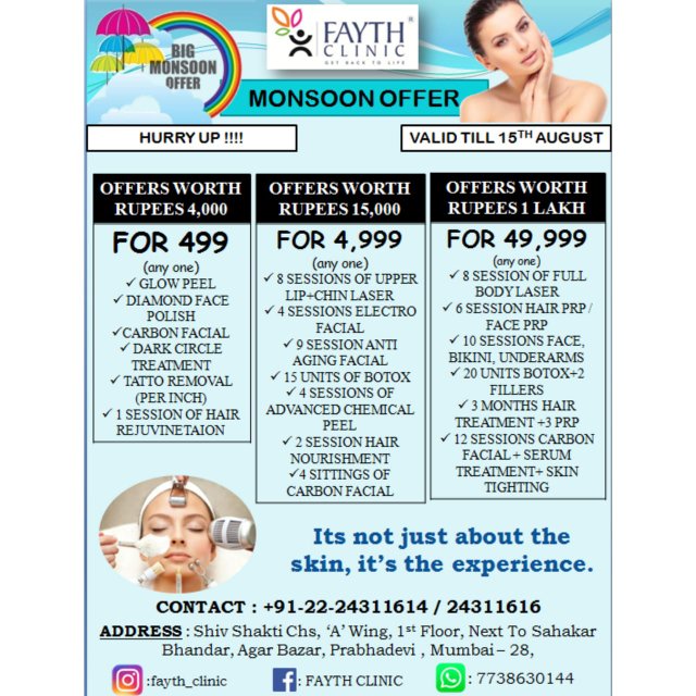 FaythClinic's tweet photo. Monsoon is here, and it's raining offers for you from Fayth Aestheti..For more info visit...https://t.co/1lYeKRB1ri https://t.co/S1Xs1IAOHm