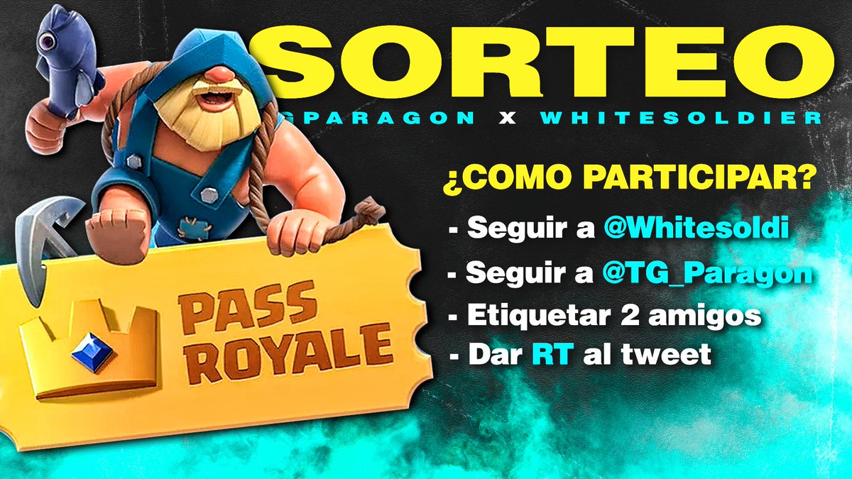 👑¡¡SORTEO de un PASS ROYALE!!👑

⬇ REQUISITOS:

➡ Seguir a <a href="/TG_Paragon/">Team Paragon</a>
➡ Seguir a <a href="/whitesoldi/">WhiteSoldier</a>
🔁 Dar RT
👬 Mencionar a dos amigos.

¡Finaliza el 05/07!

¡Mucha suerte! 🍀

#AbsolveYourSins 🖤