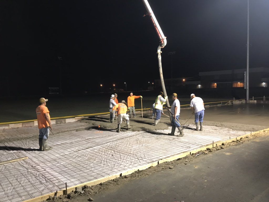 Early morning concrete pour for the bleacher replacement project at South Johnston High School.  #JCPSFacilities <a href="/SJHSTrojans/">SJHS Trojans</a>