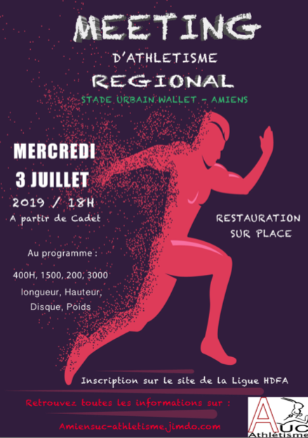 LigueHDFA's tweet photo. Meeting régional de l'Amiens UC : c'est demain, mercredi 3 juillet à partir de 18h. Infos sur le site de la Ligue 👇
https://t.co/JcVX7t2MUS
@hautsdefrance @SportHdf @AmiensMetropole @FFAthletisme #LHDFA https://t.co/y3O2B2hmED