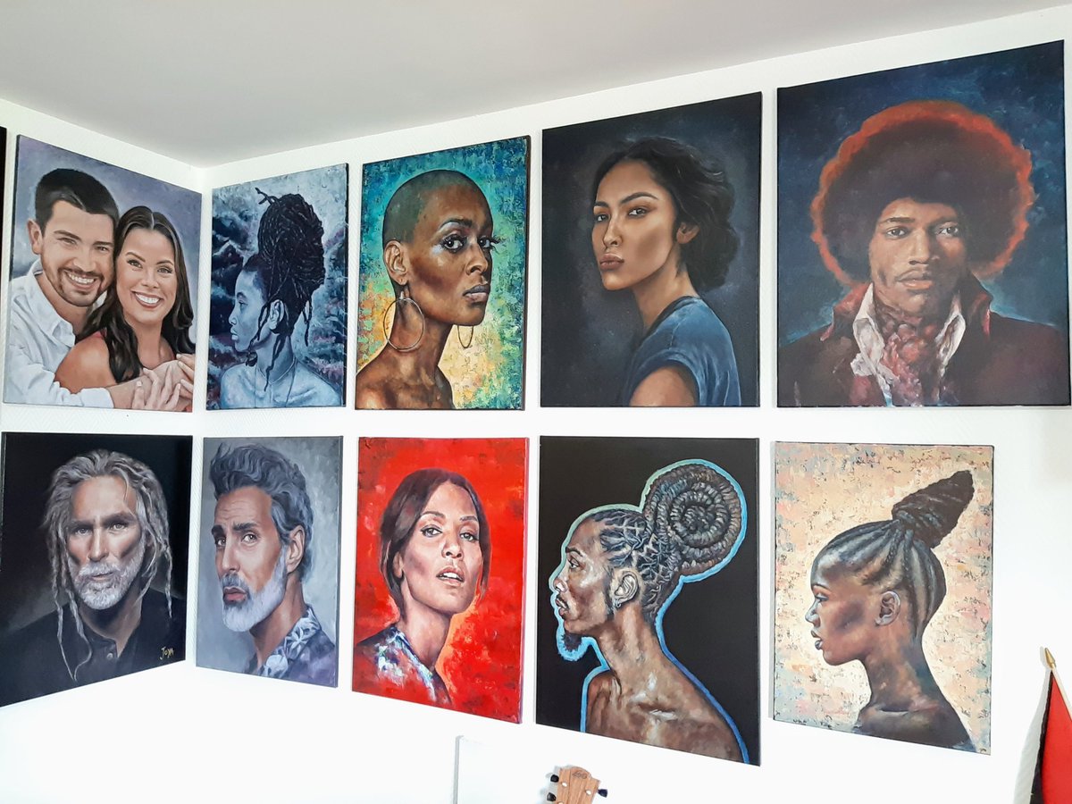 joyacousin's tweet image. Jimi's on the wall with some of my other recent smaller works this morning! 

#representationalart #realism #studioar #expressionism #caribbeanartist #art #portraitiste #artistepeintre #figurativepainting #portraitpainting #dopeblackart #internationalartist  #artbyjoya