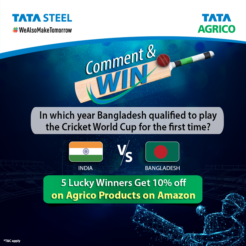AgricoTata's tweet photo. It's time to roll your dice and play once more. Give the right answer of the question and you can win an exciting Gift Voucher from Tata Agrico. The game is on! And hey, don't forget to Tag 10 friends!
#CommentnWin #Amazon #CricketWorldCup #TataAgrico #CWC2019 #INDvBAN @ICC https://t.co/T9t9ZFuaO0