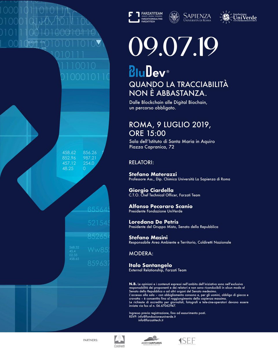 santangeloitalo's tweet photo. Incontro tecnico scientifico a Roma il 9 luglio su #tracciabilità #agroalimentare #blockchain e tecnologia #BluDev @FarzatiTeam #LaSapienza @FUniVerde @coldiretti #foodtech #innovation #innovazione #openinnovation #HiTech #certificazione #digitale
https://t.co/IDBUNQUtEQ https://t.co/sNzHrofZIE