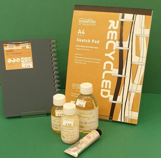 Did you know that at Lovelys we're eco-friendly? We have a range of cupcycled sketch pads and #greenforoil mediums, some of our cards come in plastic free wrapping now too! #ecofriendly #savetheplanet #green #greenforoil #cupcyled #Lovelys #art