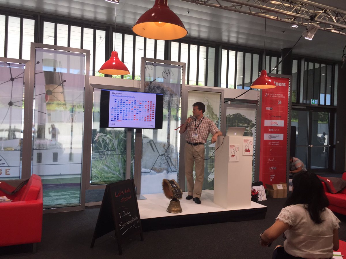 c_appenzeller's tweet photo. Global warming is real, says @Knutti_ETH @proclimCH at #WSJC2019 #sciencelounge . June 2019 is 7-12C warmer than average, the probability of such a heath wave is about 10 times higher. Intensity of precipitation is higher. Humans have changed the narrative of #climate . https://t.co/MU0d2pal9M