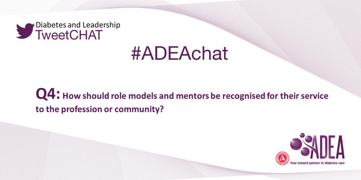 AusDiabetesEd's tweet photo. We have these amazing role models and mentors across many different levels; from student level to within the workforce...

Q4. How should role models and mentors be recognised for their service to the profession or community? #ADEAchat https://t.co/DqRBQ3Tqiv