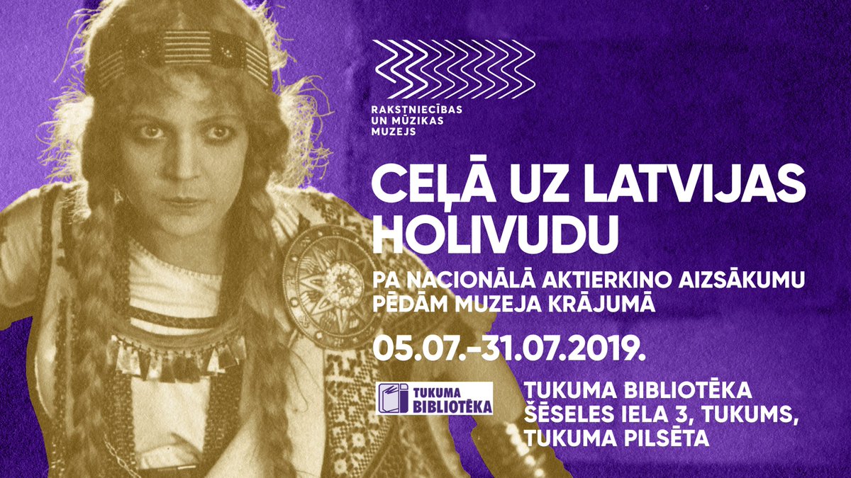 No 2019. gada 5.jūlija līdz 31.jūlijam Tukuma bibliotēkā (Šlēseles ielā  3) būs apskatāma Rakstniecības un mūzikas muzeja ceļojošā izstāde “Ceļā  uz Latvijas “Holivudu”. rmm.lv/2019/05/izstad…
