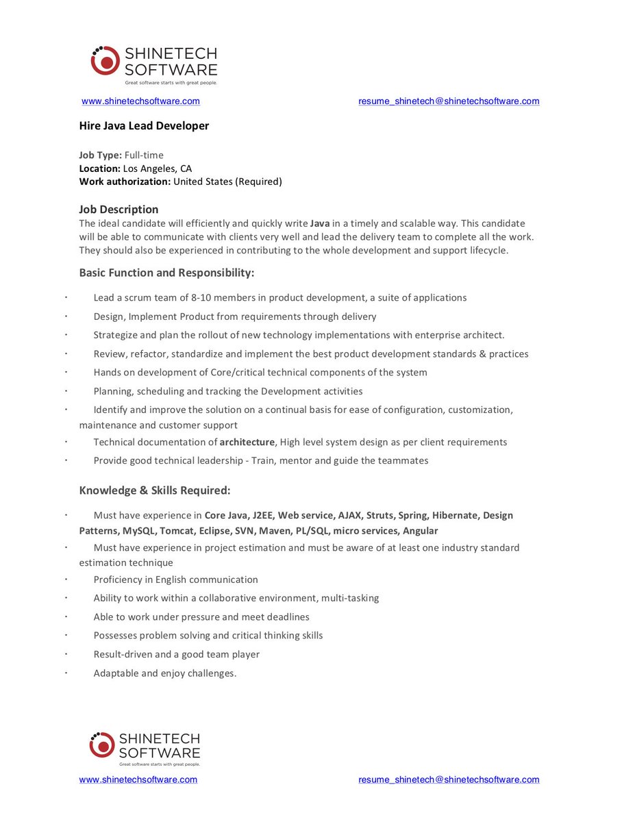 ShinetechUS's tweet image. We are hiring! Check out our new position--Java Lead Developer on indeed.com/jobs?q=Shineteโฆ to see open opportunities and get a sneak peek of what life is like at Shinetech.
#Java #JavaDeveloper #HirejavaDeveloper