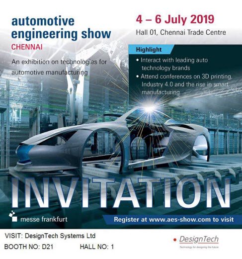 dailycadcam's tweet image. #AES2019 Visit @DesignTech Systems Booth No. D 21 in Hall 1. from 4 – 6 July2019 Chennai Trade Centre  #DesignTechSys #EngineeringServices
#Manufacturing #IIoT #AR #VR @DesignTechSys @AES_IND