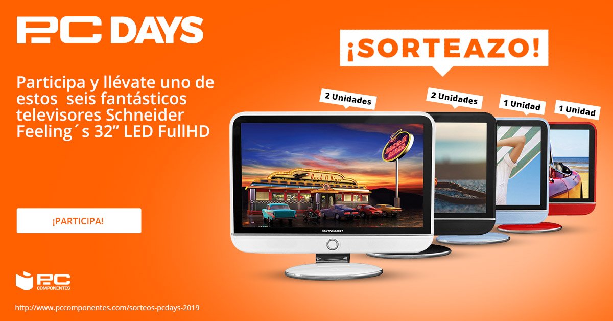 💥SORTEACO💥

➡️ ¡Llévate uno de estos pedazo de TELEVISORES de @schneiderspain para celebrar los PcDays! Si lo quieres de gratis:

☝️Haz 🔃
✌️Sigue a <a href="/pccomponentes/">PcComponentes</a>
🤟Comenta con #PcDays19HogarPcComponentes tantas veces como quieras

🍀¡SUERTE!
