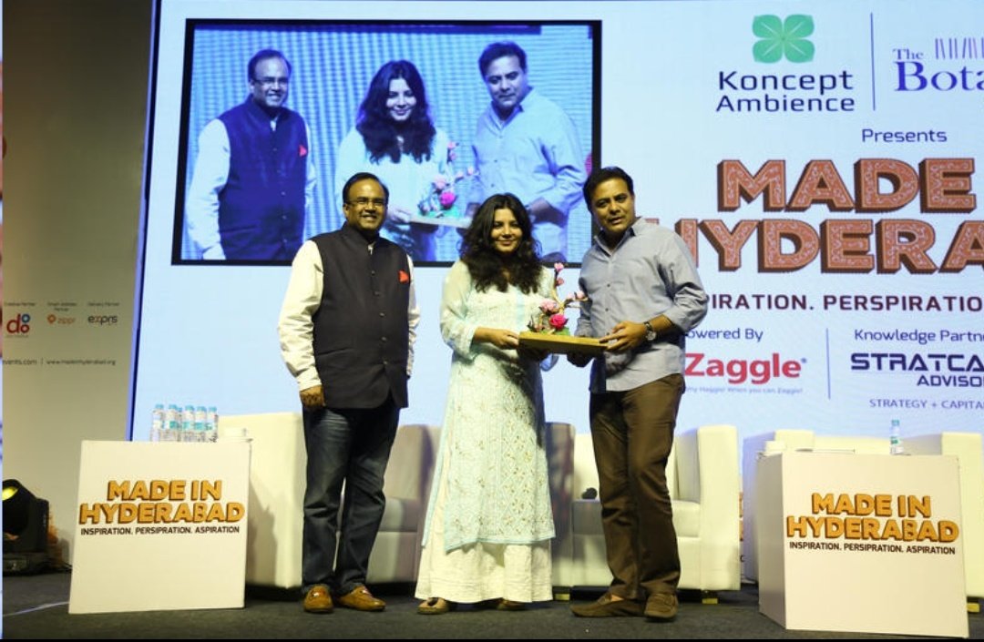rajnphani's tweet photo. Heartfelt thanks to @KTRTRS who has been such an inspiring mentor. Glad to have @jayesh_ranjan and @shradha
at the event. A big shout to all 25 entrepreneurs for creating legacy with #MadeInHyderabad. 3 cheers to the dream team @zaggleapp for making the event such a HUGE HIT! https://t.co/oGQFKD01hX