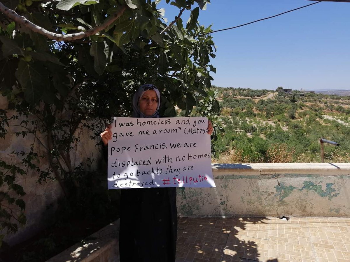 ThomasVLinge's tweet photo. #Syria: Syrian civilians in #Idlib are picturing themselves with messages for Pope Francis, who is set to meet President #Putin on Thursday. https://t.co/DdnqeEuBSp