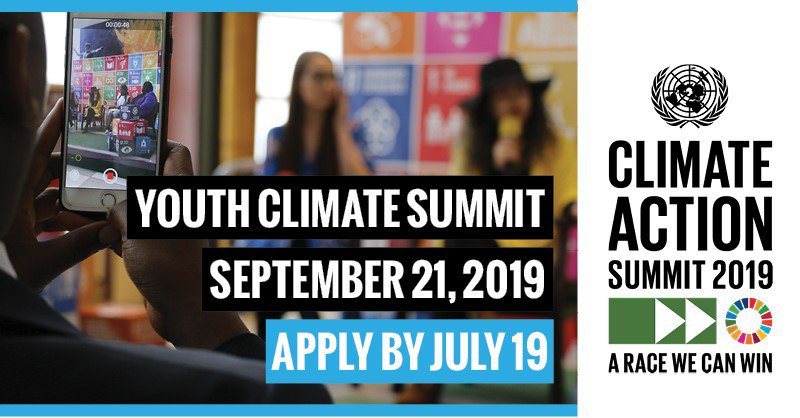 UN's tweet photo. Are you a young #ClimateAction activist?

Apply for a funded ticket to take part in September's Youth Climate Summit at UNHQ in NYC! Deadline is 19 July: https://t.co/N3HqIBE3HF https://t.co/PhjYlWzPCo