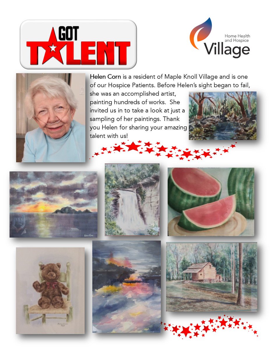 Today's Super Senior is Helen Corn who is our Hospice Patient. Before Helen’s sight began to fail, she was an accomplished artist, painting hundreds of works. Here is just a sampling of her work. <a href="/cedarvillage/">Cedar Village</a> <a href="/ParksideManor/">Parkside Manor</a> @mapleknoll  @knollsofoxford @TheKenwoodbySS