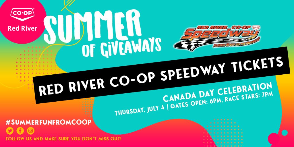RedRiverCoopLtd's tweet photo. Who wants to go the race track on Thursday for their #CanadaDay celebration? TO WIN: Retweet and comment letting us know who you'd take and how many tickets you need! Winner will be chosen at 4pm today. #summerfunfromcoop https://t.co/VQjRGmL4Pz