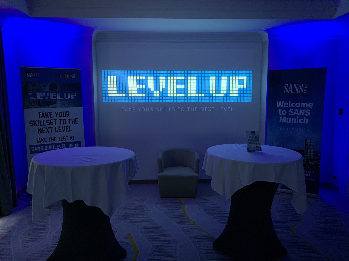 GarethB_SANS's tweet photo. The SANS #LevelUp Munich Roadshow is ready to go! Join us at 6:30 for @AlfaSec’s talk on ‘What it takes to be a great Cyber Defender’. #SANSMunich https://t.co/G0LlHLc2Dm