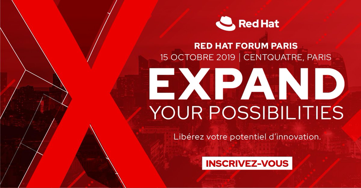 RedHatFrance's tweet photo. L'édition 2019 du Red Hat Forum Paris aura lieu le 15 octobre. Participez à l'événement N°1 de l'Open Source d'entreprise en France, les inscriptions sont ouvertes: https://t.co/nvznyZSRew #RedHatForumFR https://t.co/65oi2gbhSs