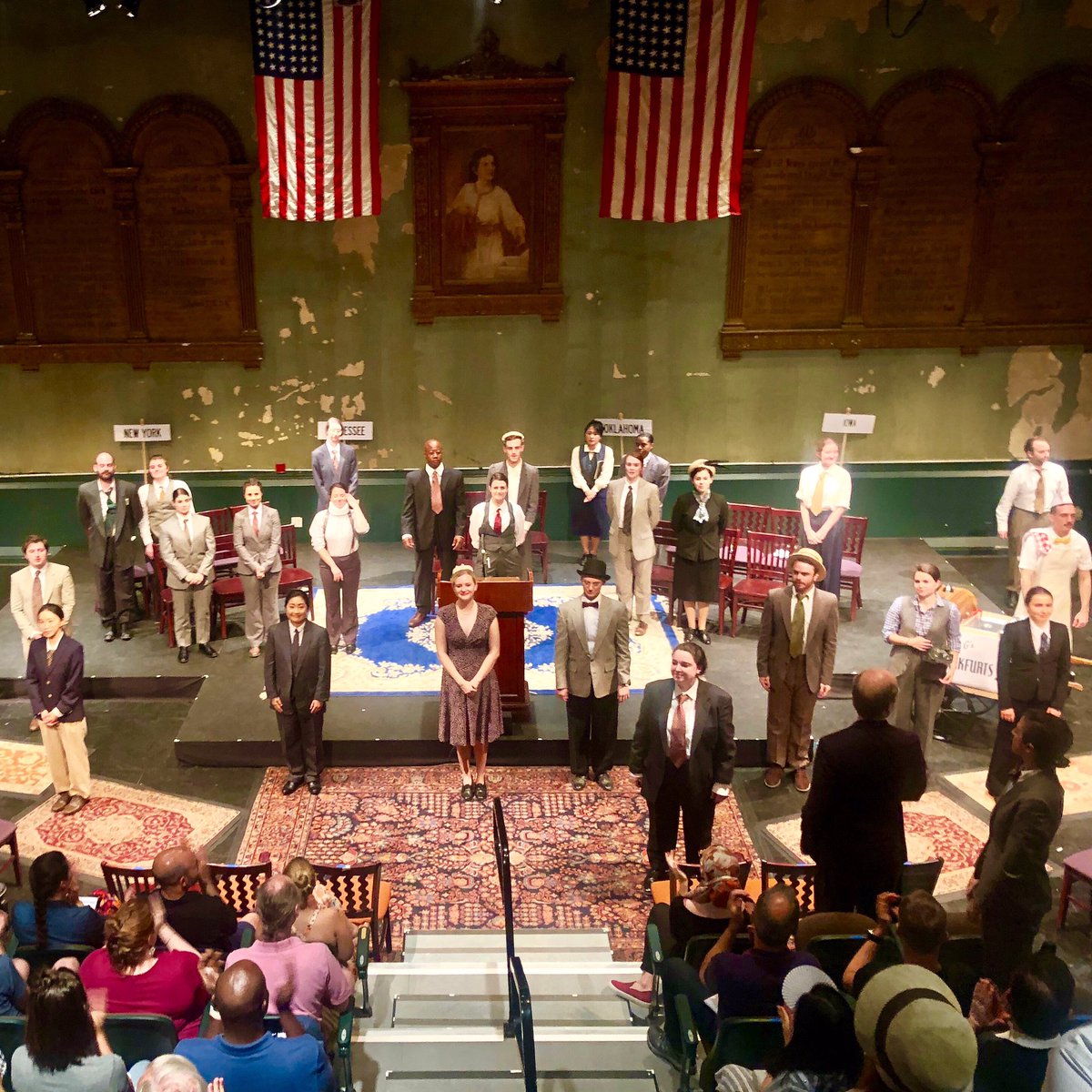 convention1944's tweet photo. Curtain Call on @convention1944! (For now!)  We can hardly believe it, but our 4-week run at @IrondaleCenter has come to a close. Thank you to everyone who came to the circus! 🇺🇸🎪 We are immensely grateful for your support. #ConventionThePlay #OffBroadway 
📸: Ahron R Foster https://t.co/DL0SA7yYAq