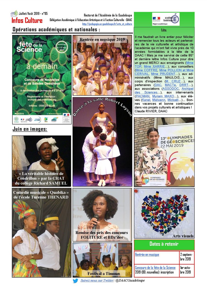 Ma 85ème et dernière lettre Infos Culture est en ligne ! pedagogie.ac-guadeloupe.fr/arts_et_cultur…