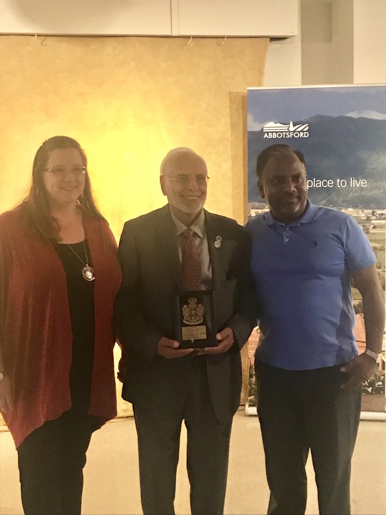 Great honour to have our Chancellor Dr Andy Siddhu receive the order of Abbotsford from our Mayor .