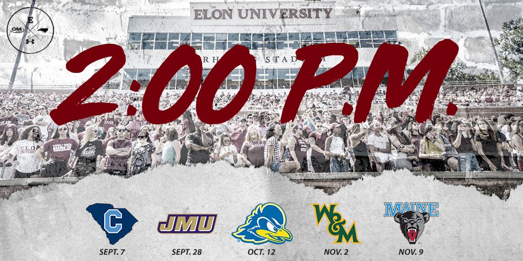 ElonFootball's tweet photo. Mark the calendar, we've got game times for all five regular-season home games at Rhodes Stadium! 

ℹ️ | https://t.co/isLaxtkeFq

#AED https://t.co/VpqZ8zhjEv