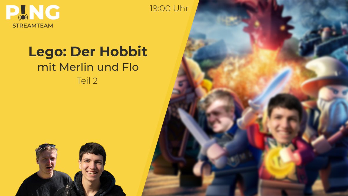ProjektPing's tweet photo. Nach einer kurzen Wärmepause wird es heute Abend um 19 Uhr endlich wieder einen Stream geben. @DieserMerlin und @DrFl0 gehen wieder in Mittelerde spazieren und kloppen Sachen kaputt. 💛

https://t.co/DZfSDs4nJW https://t.co/xX64eomor8