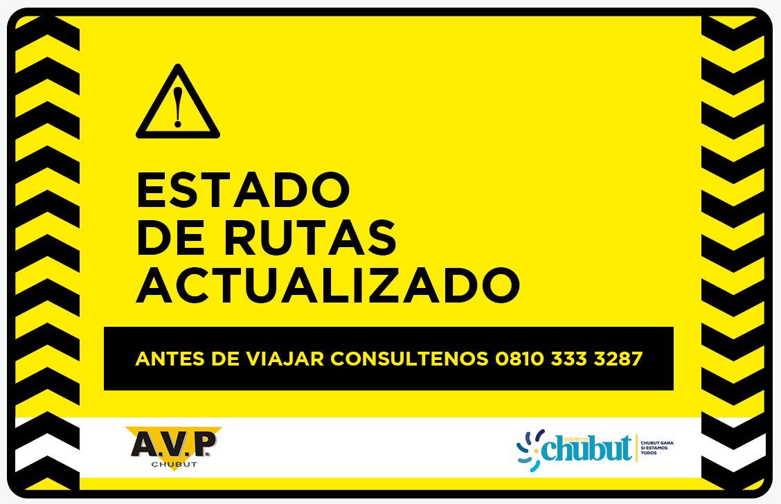 gobiernochubut's tweet photo. #EstadoRutas | Antes de salir de viaje, conocé el estado de las rutas ingresando en ➡ https://t.co/yM7XDKpIYX #ChubutGanaSiEstamosTodos https://t.co/xgWC33fI1j
