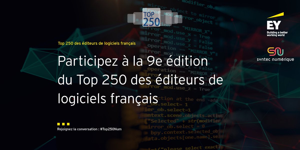 JCPernet's tweet photo. Pour la 9e année consécutive, @syntecnumerique et @EYFrance lancent le Panorama #top250num des éditeurs de #logiciels français! 🇫🇷🚀🏆 
Pour participer, rendez-vous sur : https://t.co/tEIv8m3ijo #SAAS #frenchtech https://t.co/ThY4bTyH2a