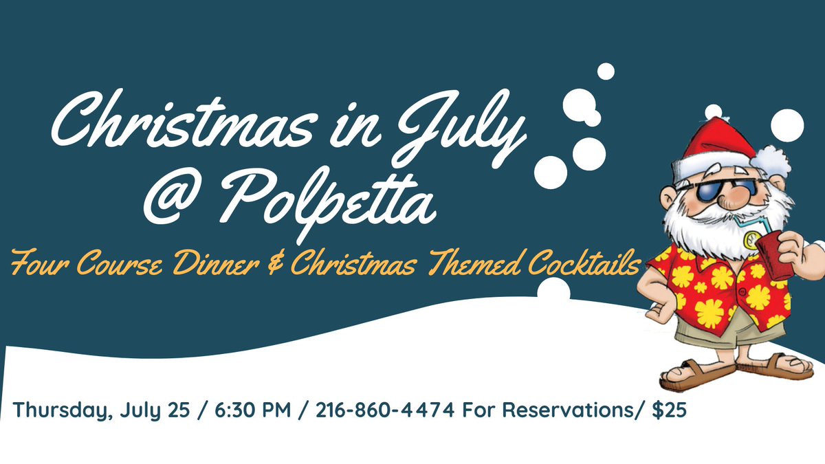 primopolpetta's tweet photo. Christmas in July! Thursday, June 25 $6:30 PM. Call 216-860-4474 for reservations ($25) https://t.co/o1H6fEYPRo