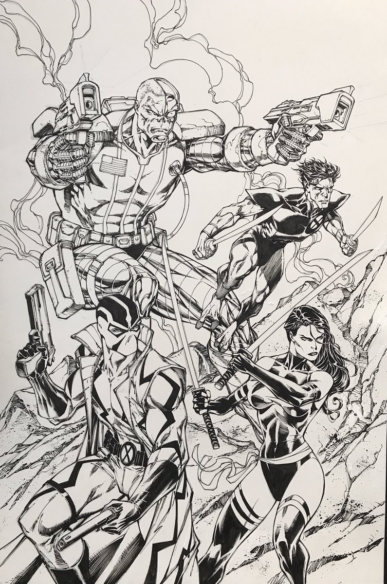 Is self homage a thing? It is now. Taking the classic <a href="/JimLee/">Jim Lee</a> Xmen #1 I inked many moons ago, I transposed the original characters w/the superb <a href="/Remender/">Rick Remender</a> Uncanny X-Force team to grace the covers of Marvel 1000, 1001, and Powers of X 2. Coming soon!