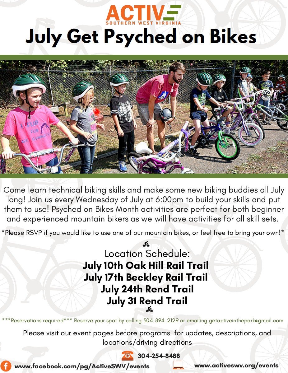 beckleychamber's tweet photo. get Psyched on Bikes in #July with @ActiveSWV , note the #BeckleyWV date is July 17 on the Beckley Rail Trail https://t.co/boAlfMT1ms
#BeckleyWV #RaleighCountyWV #SouthernWV #NewRiverGorge #WV #WestVirginia #BeckleyEvents #VisitWV #ActiveSWV https://t.co/VkXC8gwxXY