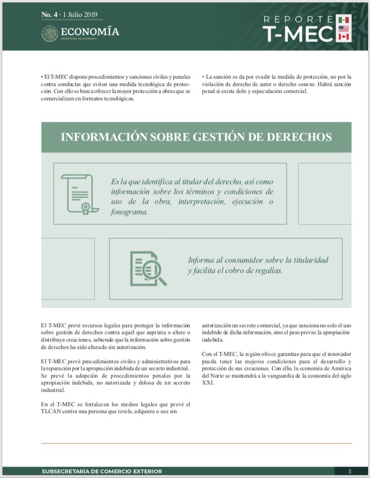 SE_mx's tweet photo. 📃En el #TMEC, México, Estados Unidos y Canadá acordaron una protección efectiva a los derechos de #PropiedadIntelectual que responde a la realidad actual de innovadores, creadores y titulares de derechos. 
Conoce más en #ReporteTMEC No.4 sobre Propiedad Intelectual
🇲🇽🇺🇸🇨🇦
#USMCA https://t.co/JuY5wLXXNf